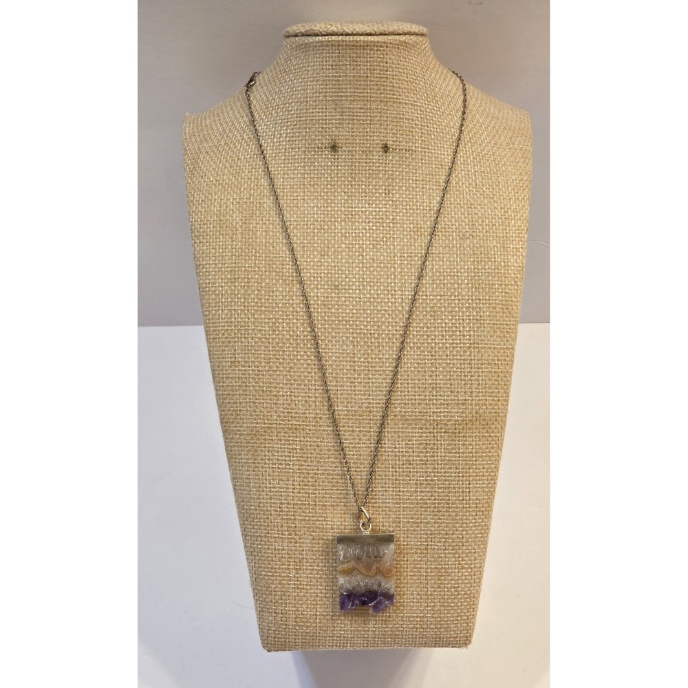 Amethyst Stalactite Geode Sterling Silver Pendant Necklace 19"